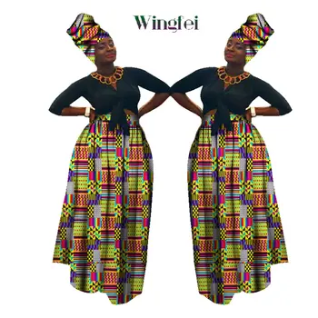 Африканска пола-дашики с Висока Талия, Африканска пола Басейн Riche и Африка кърпичка, 2 броя, Женски Дълга Пола Макси WY1270