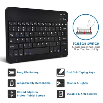 Безжична Bluetooth Клавиатура За Таблет От Изкуствена Кожа Калъф Поставка За Таблет 7 8 9 10 Инча Инча За IOS, Android, Windows