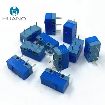 Безплатна доставка 10-100 бр. Нов прием на HUANO микропереключатель Син корпус Синя точка 50 милиона кликвания на живот компютърната мишка 3pin бутон