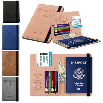Бизнес Кожена Ултратънък Преносим Пакет Документи За Документи, Притежател На Паспорт RFID Кожена Чанта За Паспорт Корици За паспорти