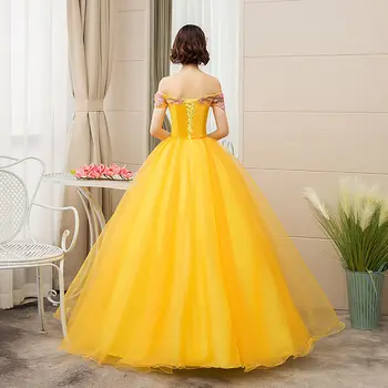 Буйни рокли 2022 Ново Златно Дантелено рокля с открити Рамене Vestidos 15 Anos За парти, за Абитуриентски бал, Пищни Рокля