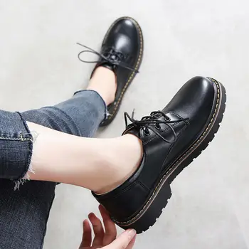 Висококачествени черни обувки в стил Лолита, Дамски обувки-Oxfords, Много големи 43, Кожата на Мери Джейн, Училищни обувки за юноши и момичета