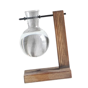 Гидропонная Ваза Десктоп Растение Терариум Сеялка Лампа, Стъклена Ваза с Дървена Поставка