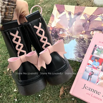 Дамски Кожени Обувки, в Британския стил; Обувки Принцеса Kawai с Лък Дантела в Японски Стил Харадзюку; Вечерни Корейски Модерен Студентски Обувки