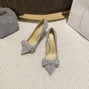 Дамски обувки на висок ток; сладки вечерни дамски обувки в стил ретро сребърно-златен цвят, пикантен дамски обувки на висок ток, без закопчалка; есенни дамски обувки на висок ток