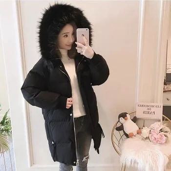 Дамско зимно яке със средна дължина y2k, нова хлебная яке, корейската версия, свободна, с много кожа яка, дебело зимно яке, дамски, ins, продажба на