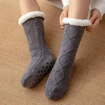 Дебели Зимни Тъкани Минерални Кашмир Чорапи, Чорапи на пода, Дамски Килим Чорапи За Дома, Кадифени Чорапи За Сън, Чехли, Калъф За Краката