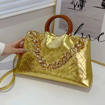 Дебели дамски чанти на рамо, с Веригата, Луксозни Дизайнерски Чанти, Кожени Чанти-незабавни посланици, Модни дамски Ежедневни чанти-Тоут с Тъкани Модел