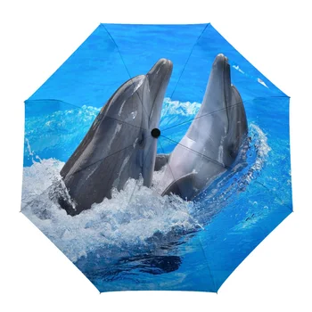 Делфините Сладък Морски Прилив Летен Чадър за Улиците на Напълно автоматичен Сгъваем Чадър с Осем Нишки за Детски Чадър с Принтом