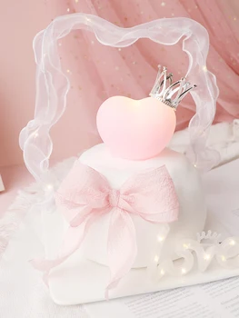Ден на Свети Валентин, Сватба Парти Розов лек лък в Сърцето на Тортата Topper Украса Любов Розова Корона Декор сърцето на коприната лента Подаръци