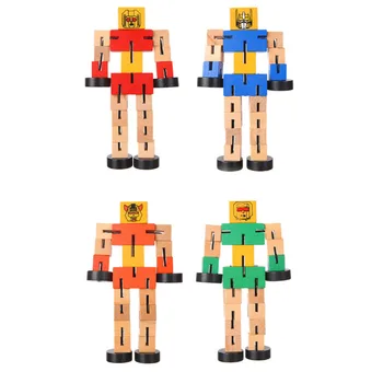 Детска Дървена Робот Трансформатор, Строителни Блокчета, Играчки За Деца, Статуетка Автобота, Модел, Пъзел, Ръчно Игра, Образователна Играчка, Подарък