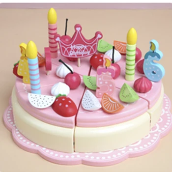 Детска дървена имитационный магнитен торта с ягоди, двойна торта за рожден ден, детски ролеви игри, готвене, ядене, забавни играчки за момичета