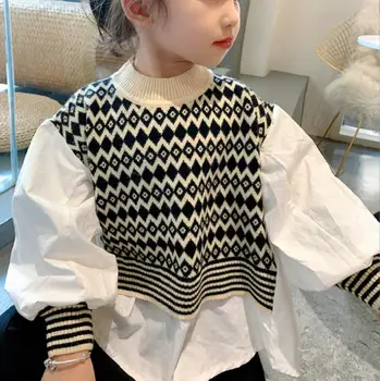 Детски Възли Ризи в стил Мозайка за малки момичета, Детски Блузи с дълъг ръкав, Модни Пролетни Нови Блузи, Дрехи за деца от 2 до 8 години Wz551