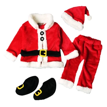 Детски Коледни Комплекти дрехи на Дядо Коледа за малките момчета и момичета, Върхове с Коледа + Панталони + Шапка + Обувки, Коледни дрешки, Размер 0-12 м