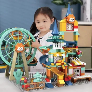Детски Строителни Блокчета Играчки Частици Блокове Мрамор Състезанието Бягане Слайд Блокове Градските Блокове Къща Заключване Строителни Блокове Тухлена Играчка