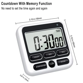 Дигитален Кухненски таймер с превключвател за включване /изключване на звука / микрофона аларма, 12-часови часовник и будилник, функция памет за увеличаване и намаляване на