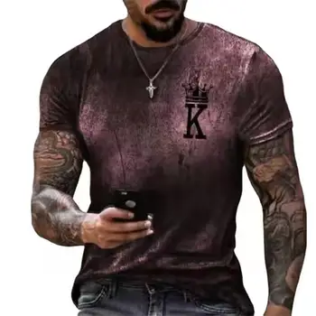 Европейската и американската мода мъжка лятна свободна тениска с кръгло деколте и градиентным принтом poker K, t риза с къси ръкави, топ 2021