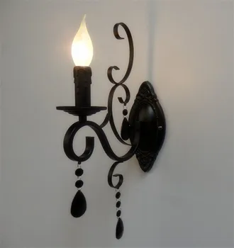 Европейският класически ретро, с монтиран на стената лампа, черен корпус от ковано желязо crystal деко свещ, с монтиран на стената лампа за дневна спалня стълби