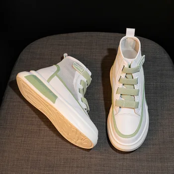 Ежедневни Универсална Дамски обувки Есен Зима 2022 г., нови Обувки от естествена кожа с високо берцем, Дамски Модни Маратонки, прости бели обувки