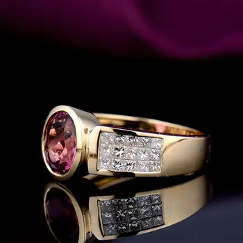 Елегантен Розово Турмалиновое диамантен Пръстен От Масивно Жълто Злато 14 Карата За Продажба на Едро на Дамски Бижута Сватба