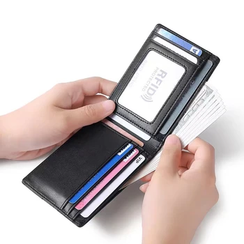 Естествена Кожа RFID Заключване Държач За Карти Чантата за Мъже Луксозен Калъф-Портфейл За Карти Тънък Портфейл Държач за Карти За Мъже
