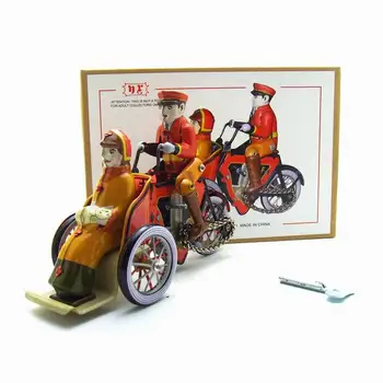 [Забавно] Колекция за възрастни Ретро Завийте Метална играчка Лидице шофьор на рикша три колела на велосипеда Завийте играчка фигурка модел на реколта подарък играчка