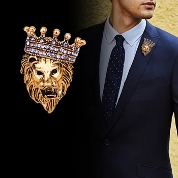 Индивидуалност Мода Цар Лъв Корона Брошка Мъжки Креативна Властен Банкетная Златар Брошка Вечерни Банкетни Аксесоари