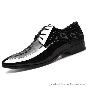 Италиански мъжки обувки-Oxfords, Дизайнерски Мъжки черни Обувки от Лачена Изкуствена Кожа, мъжки модел обувки с остри пръсти, 2019, Класически дерби