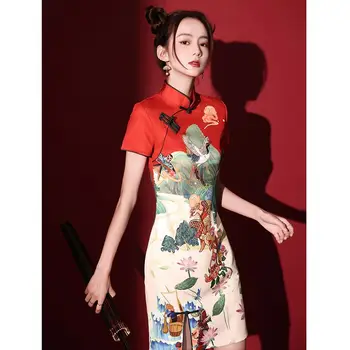 Китайска Мода Пола, Рокля 2023, Нова Популярен Кратък Стил, Подобрено Червена Рокля на Шаферка на Млади Момичета, Вечерна Рокля Ципао за Жени