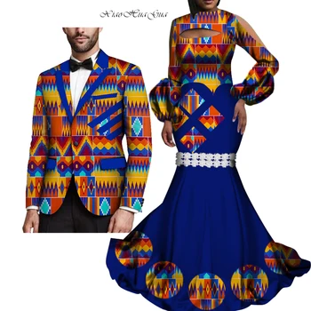 Комплект от 2 теми, Дрехи за Влюбени в африканския стил с Принтом, Мъжко Сако, Дамско вечерна рокля Макси, Дрехи за двойката на Сватбата 6XL WYQ273
