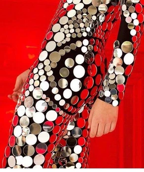 Котешка маска огледален боди Модел костюм За модния Подиум сценична облекло за танци през Цялата Огледален Гащеризон С Пайети Огледален Лесен едно Парче Облекло