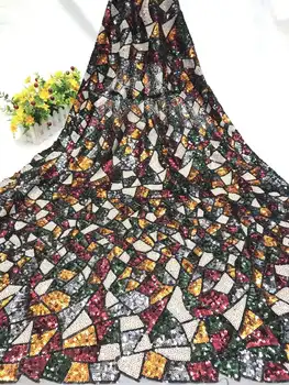 Красиви Цветни пайети бродерия Африканска лейси плат Френски мрежест тюл, дантела за Вечерни рокли/рокля сватба