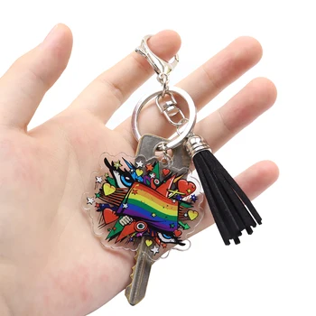 ЛГБТ Флаг Дъгата Ключодържател Лесбийки, Гейове е бисексуален Транс Гордост Акрилна Пискюл Ключодържател на Жените и Мъжете Любители на Ключодържатели Бижута