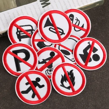 Ленти с Бродерия на забранените символи, Кръгли Залепена на Желязо Предупреждение за Дупки в Дрехите, Ивици върху Пътните Знаци, Икони, Забраняващи пушене, Апликации