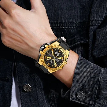 Лидер в продажбите, Мъжки Водоустойчив Часовник STRYVE, с високо качество Цифрово-аналогов часовник с Двоен механизъм, Модерни Спортни Мъжки Часовници 8026