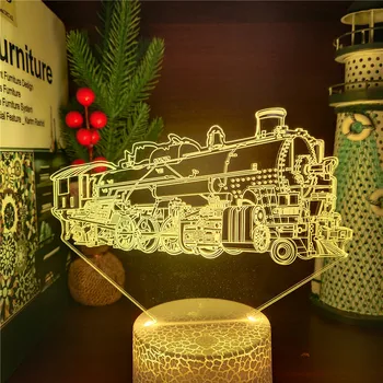 Локомотив на Влак 3D Лампа Кола USB Led нощна светлина Акрилна Илюзия Неоново Осветление Декор Спални Лампара Манга Подарък За Рожден Ден