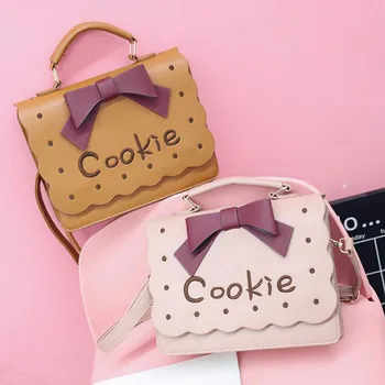 Лолита JK Стил Творчески Бисквити Бисквити Лък Красиви Дами Чанта През Рамо За Жени Телефон в Чантата си ПУ Чанти Чанта През Рамо