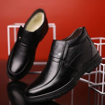 Луксозни маркови мъжки зимни обувки, топли мъжки ботильоны на Гъста меху, Модерен мъжки бизнес офис официални кожени обувки, 2019