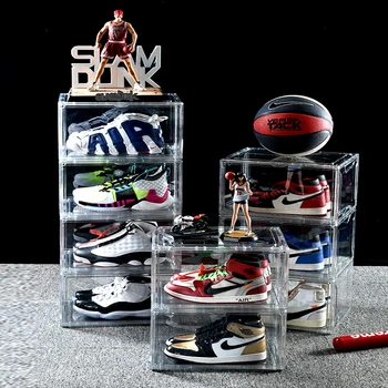 Магнитна баскетболно а обувките скоростна влага и пылезащитная пластмасов акрилен прозрачен кутия за съхранение на обувки дисплей шкаф за обувки