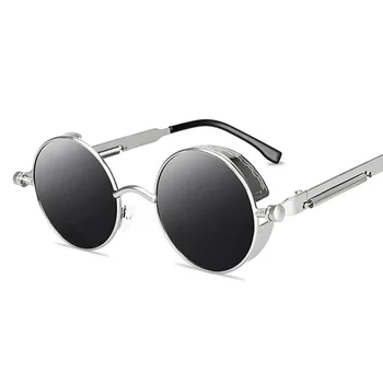 Маркови Кръгли Слънчеви Очила Мъжки Дамски Готически Слънчеви Очила В Стил Steampunk Мъжки И Женски, Метални Ретро Дизайнерски Огледални Реколта Gafas De Sol