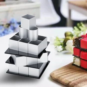 Метален Куб Квадратна Форма Силиконова Форма за Украса на Тортата Инструменти направи си САМ 3D Завъртане на Мус за Десерт Форма за Торта за Кухня за Печене