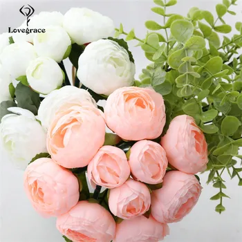Модерен Сватбен Централният Елемент Изкуствени Цветя Бял Букет Божури Ръчно изработени направи си САМ Булчински Букет за Сватбен Декор на Розови Рози Аксесоари