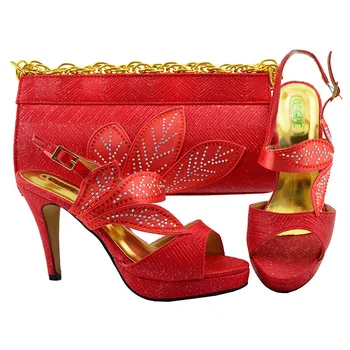 Модерен комплект италиански обувки и чанти люляков цвят, украсени с пайети, Африканска дамски обувки и чанта в тон