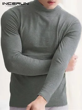 Модерен мъжки Обикновен универсален Обикновен пуловери Camiseta, плътно прилепнали тениски с дълъг ръкав, удобна тениски S-5XL, върхове INCERUN 2022