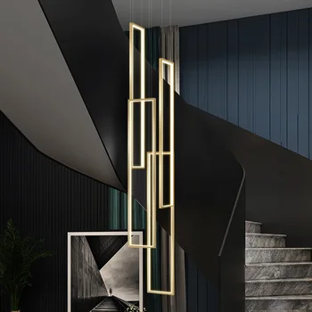 Модерна led стълбищна дълга полилей минималистичная креативна правоъгълна вила пълнодуплексна полилей черен/златен висящи осветителни Тела за хол