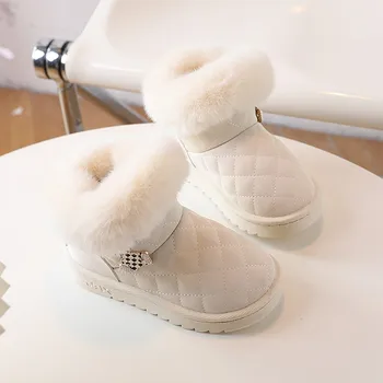 Модни Детски Зимни Плюшени топли Къса ботильоны за Деца, зимни обувки на меху за момичета, от 3 до 9 години, черни и бели детски обувки