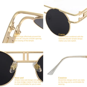 Модни Кръгли Мъжки Слънчеви Очила В Стил Steampunk, Дамски Метална Дограма, Ретро, Готически Дизайн, Слънчеви очила, Реколта Нюанси, Стилно Oculos De Sol