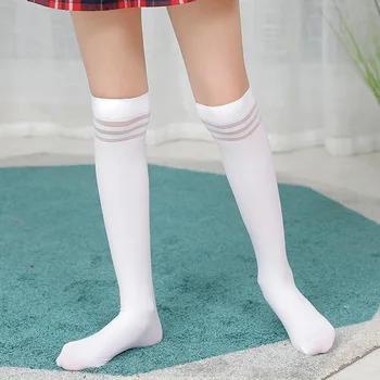 Модни Чорапи със средна Дължина, с Тръба за Деца, Студентски Чорапи, Чорапи до Коляното, черно-бели, Тънки Чорапи 42 см от 3 до 12 години, Високо качество