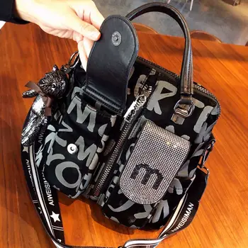 Модни дамски чанти, чанти през рамо с Писмото Принтом, Луксозна чанта През Рамо С Кристали, Чанта с Двойна употреба, Основната