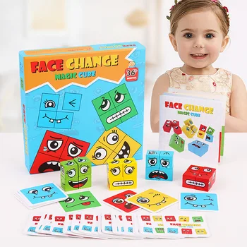 Монтесори Израз Пъзел Промяна на Лицето Куб градивните елементи на Играчките за Ранно Обучение на Разработване на Мач Играчка за Деца, Подарък